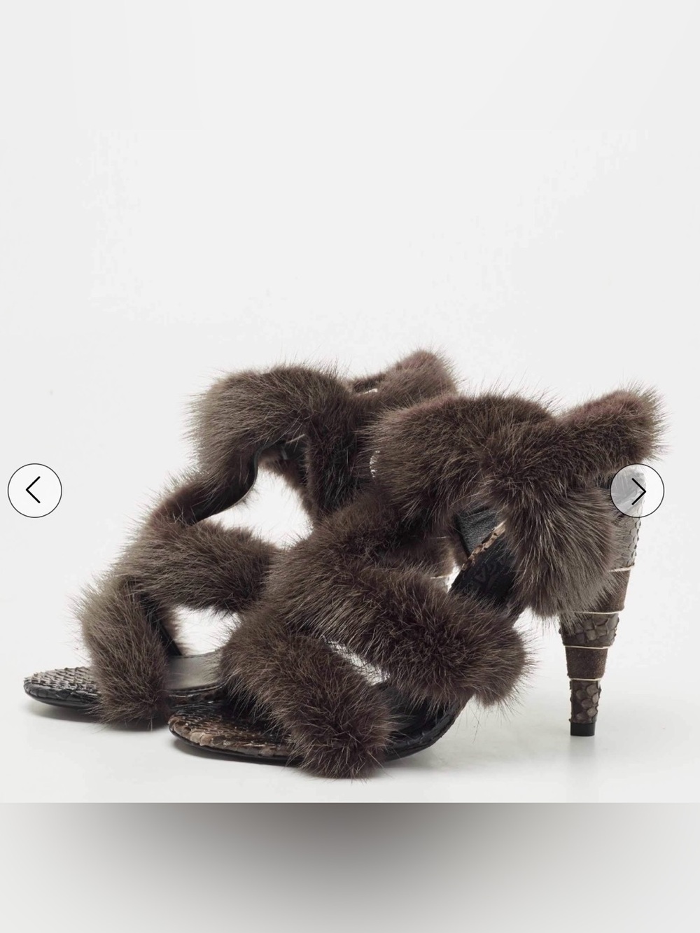 Salvatore Ferragamo Dark Grey Mink Fur and Python Leather Cage Sandals. - Picture 3 of 10